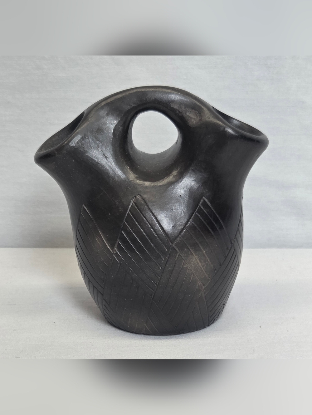 Bigmeat Cherokee Pottery Wedding Vase Hand Carved Blackware Signed N.C